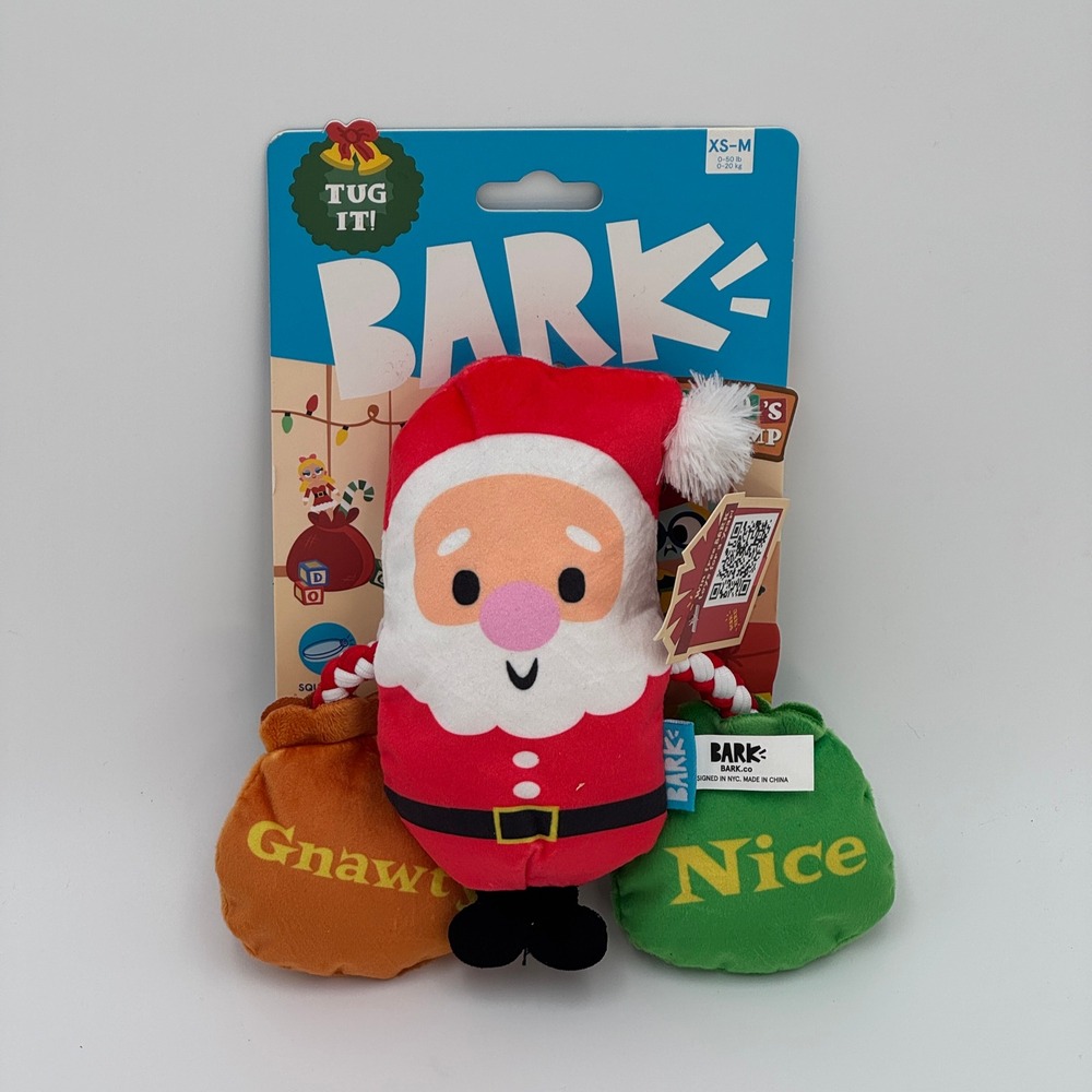 BARK‎ Santa Workchomp Plush Dog Toy Holiday Chew XS-M New